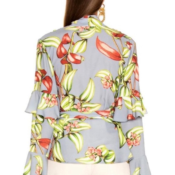 NWT PatBO Blue Zebrina Long Ruffle Sleeve Wrap Top - Picture 3 of 8